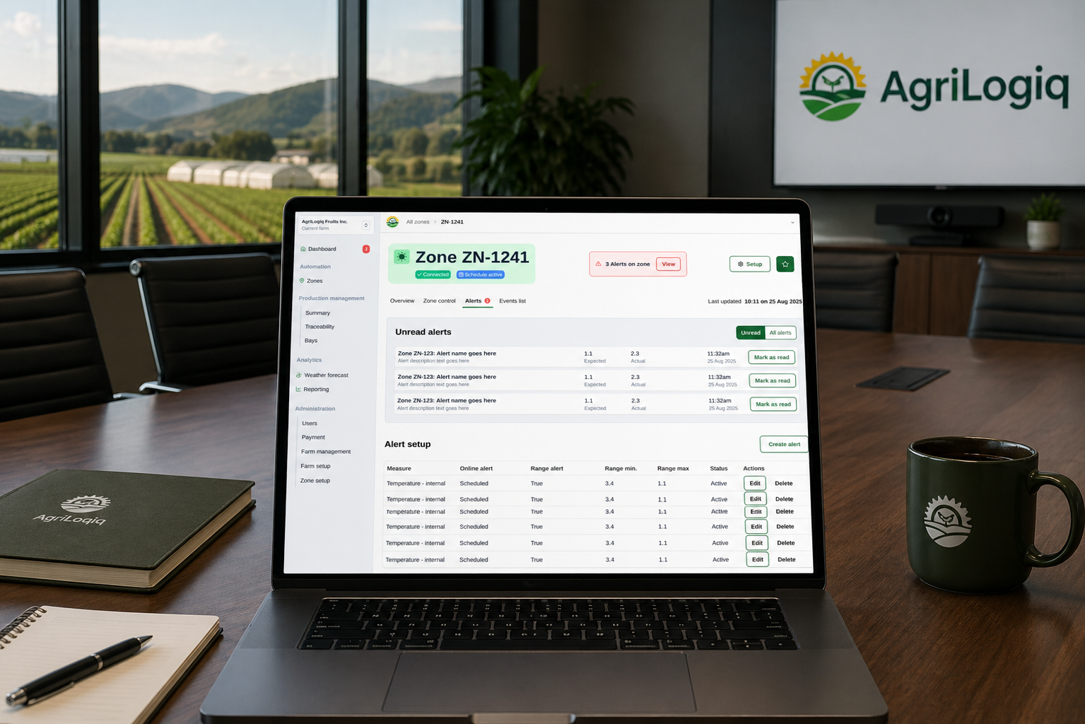AgriLogiq portal — farm data analytics dashboards