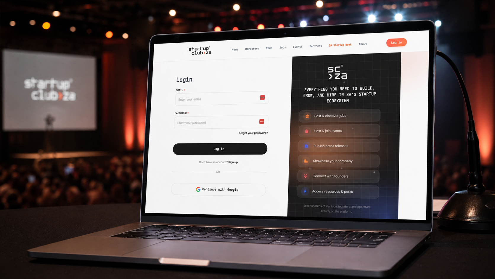 Startup Club ZA platform — events, jobs, and membership